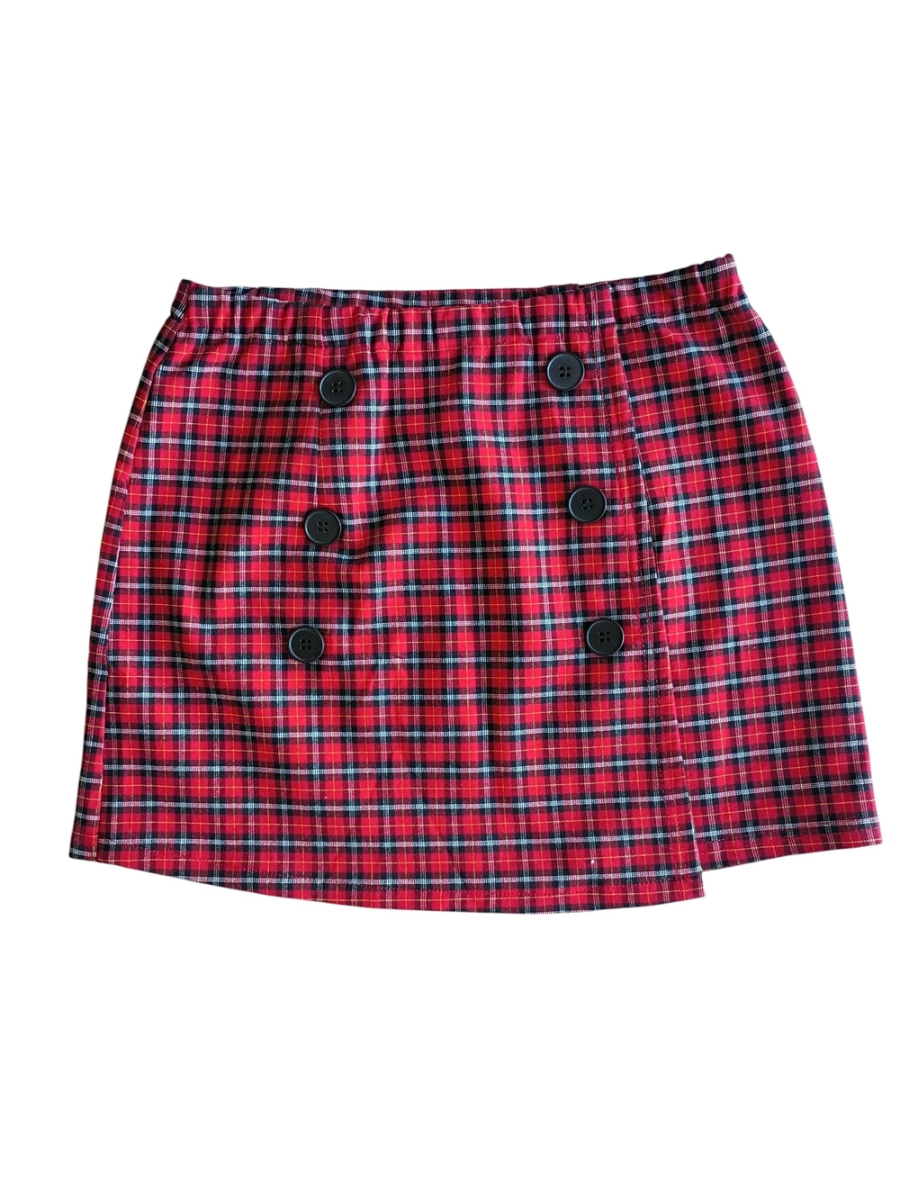 Exlura Red Plaid Double-Button Mini Skirt SZ S